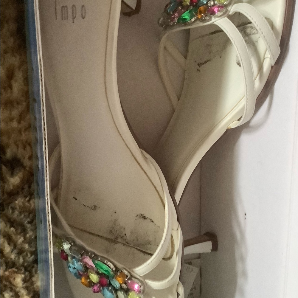 Y2K Summer sandals- white low strappy heels with stones in multiple colors